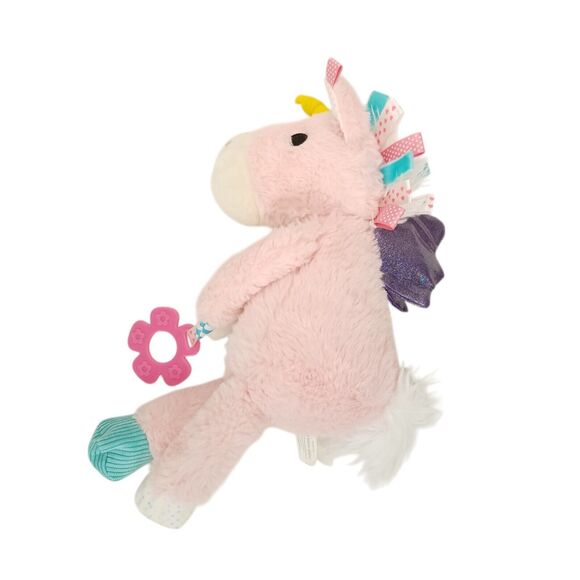 Make Believe Ideas Pink Unicorn Plush Rattle Lovey Teether Crinkle Sensory Tabs - Picture 2 of 11